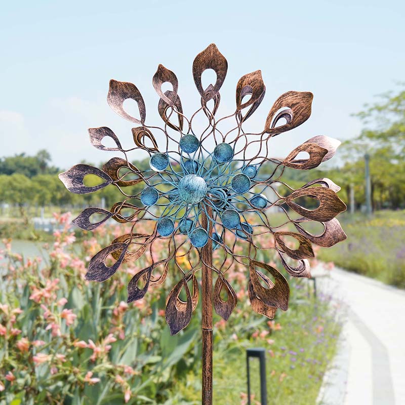 Cyan Oasis-Wind Spinner-Classic Two Sides of Garden Flower Wind Spinner