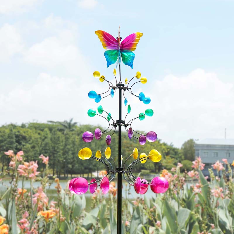 Cyan Oasis-Wind Spinner-Butterfly Colorful Vertical Three-story Wind Spinner