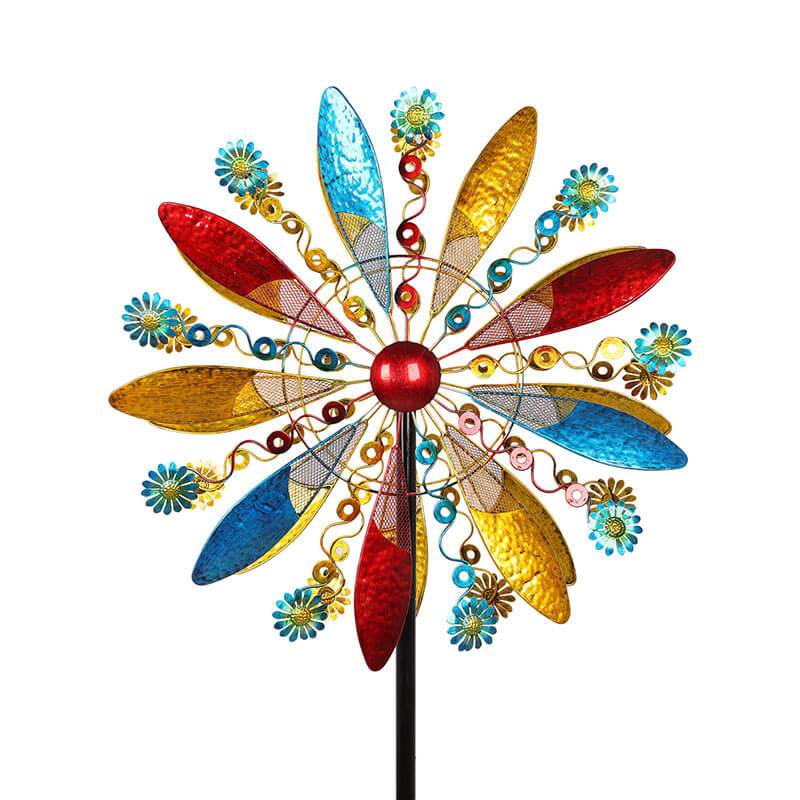 Colorful Leaves Blue Flowers Wind Spinner