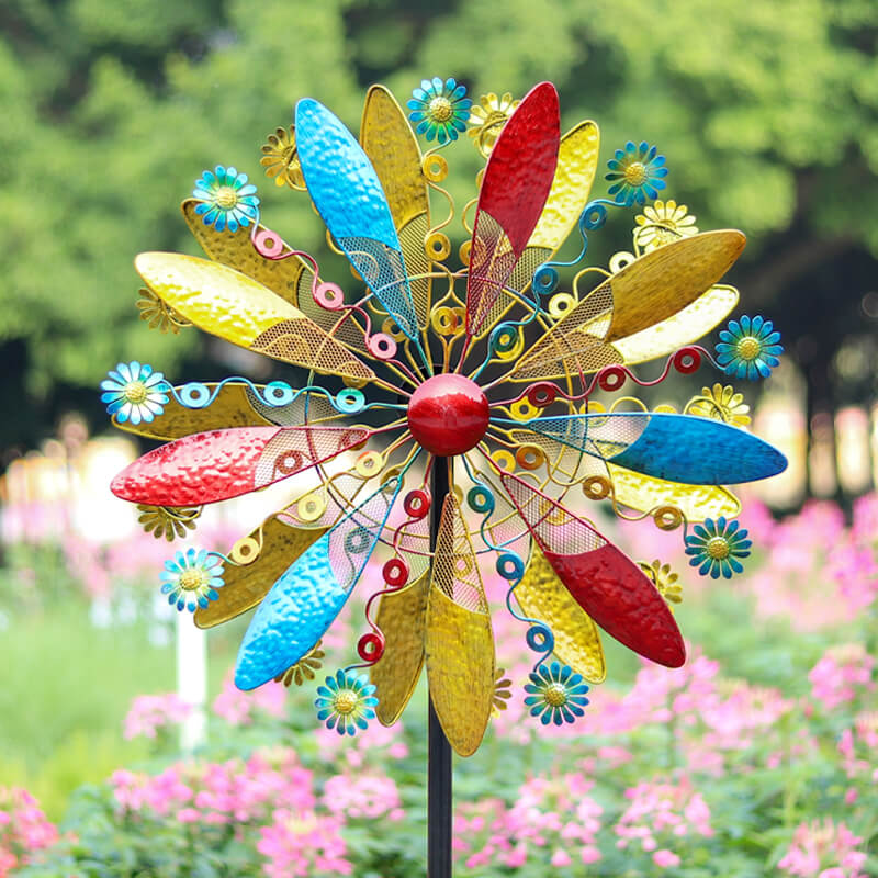 Colorful Leaves Blue Flowers Wind Spinner