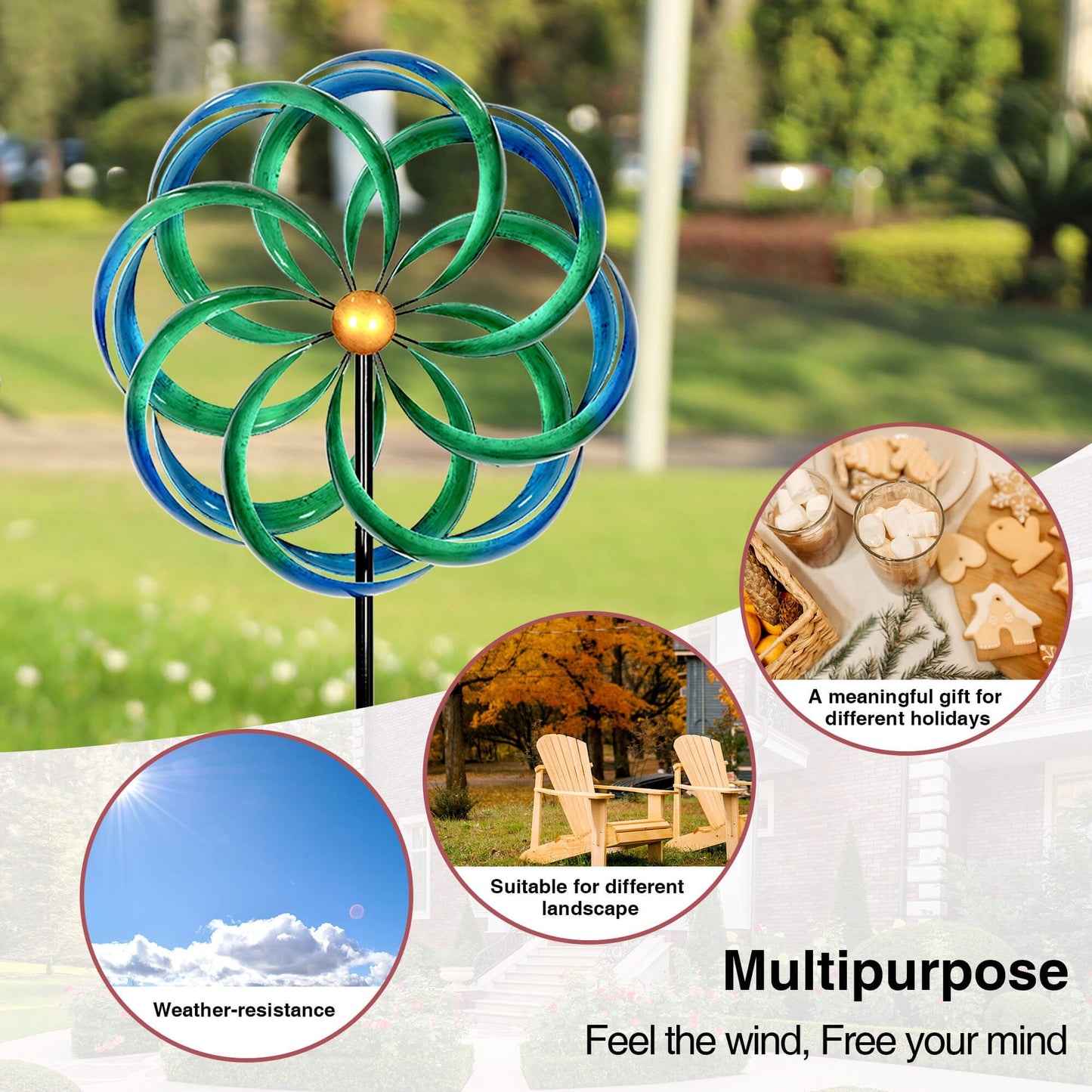 Green and Blue Flower Yard Wind Spinner